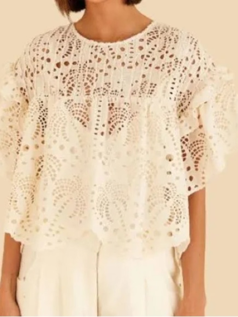FARM Rio Palm Tree Richelieu Eyelet Ruffle Blouse - Picture 2 of 8